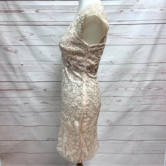 Sue Wong Nocturne Peach Pink Guipure Lace Jeweled Evening Cocktail Dress - Picture 8 of 16